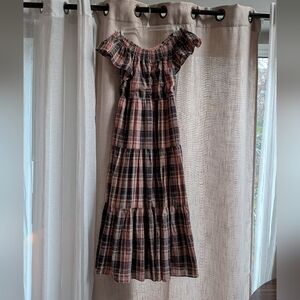Plaid Off-Shoulder Maxi Dress